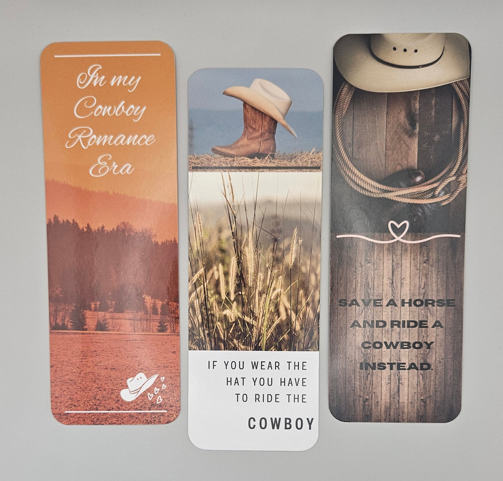 Set of three Cowboy Romance Bookmarks